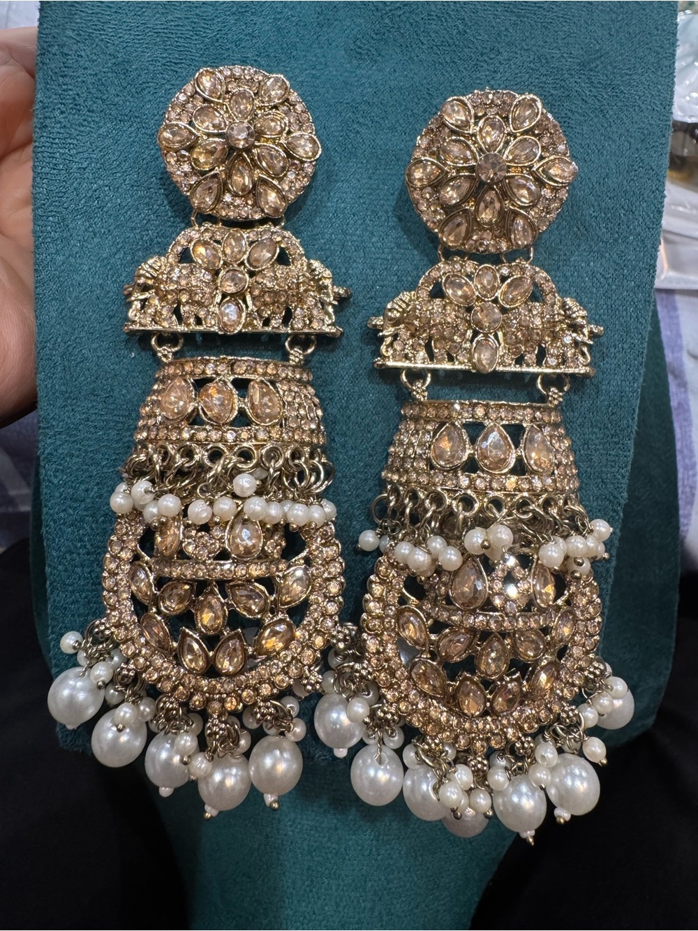 Gold Crystal and Pearl Statement Earrings